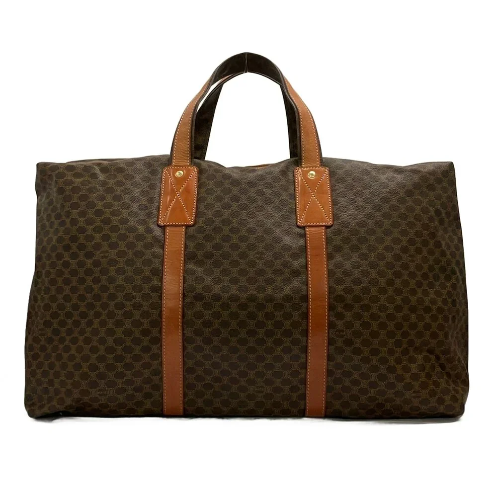 Celine Macadam Boston Bag Dark Beige Dark Brown PVC Leather